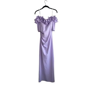 New! Xscape Isla Ruffle Off the Shoulder Crepe Column Gown